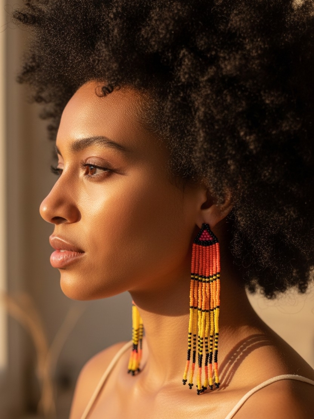 Vibrant Orange & Yellow Beaded Fringe Earrings